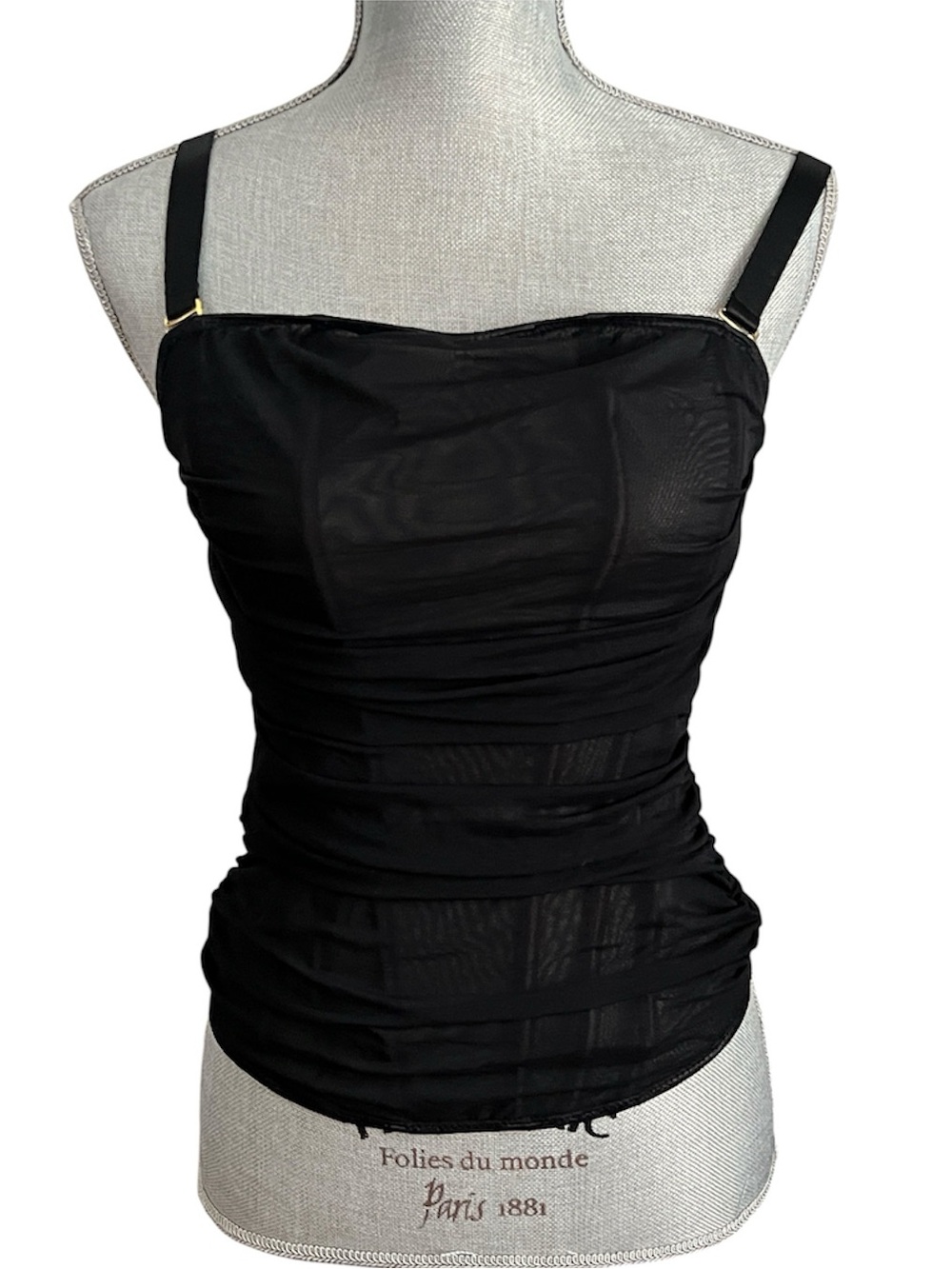 Empress Mimi Luxury Black Mesh Ruched Camisole Top